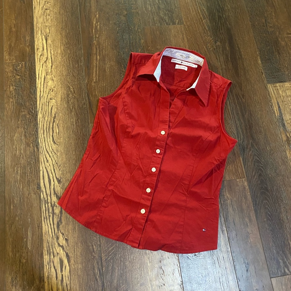 Tommy Hilfiger Women's Red Button Down Shirt